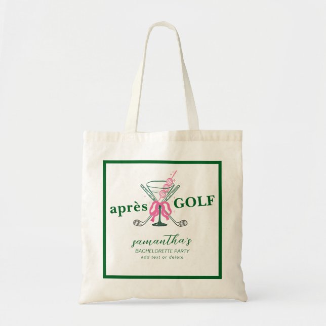 Aprés Golf Martini Coquette Bow Bachelorette Party Tragetasche (Vorne)