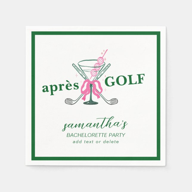Aprés Golf Martini Coquette Schleifchen Junggesell Serviette (Vorderseite)