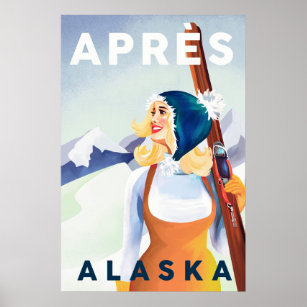 "Apres Ski Alaska" Cooler Vintager Pinup Skipass Poster