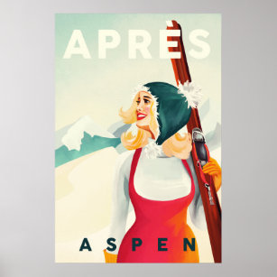 "Apres Ski Aspen" Cooler Vintager Pinup Skipass Poster