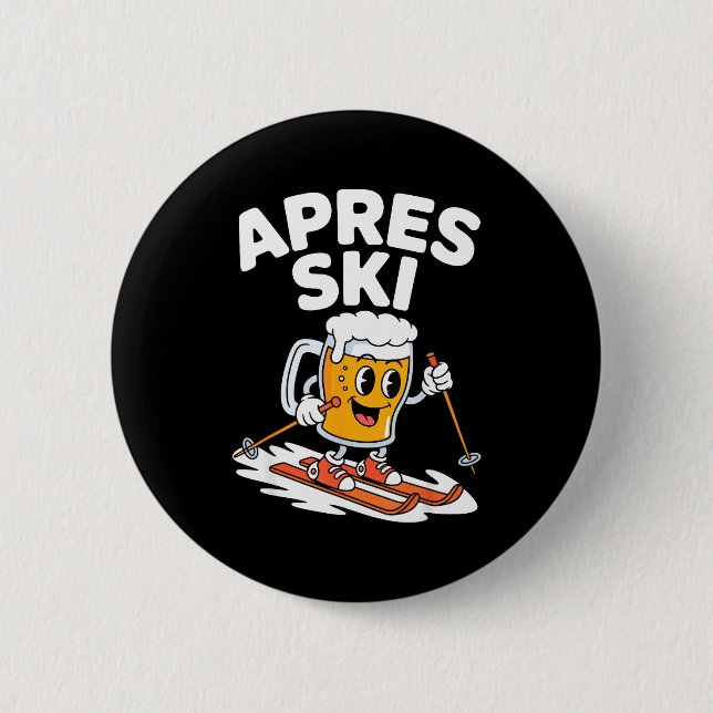 Apres-Ski-Bierbecher Skifahren lustiger Winterurla Button (Vorderseite)