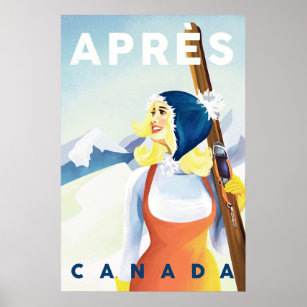 "Apres Ski Canada" Cooles Vintages Pinup Skifahren Poster