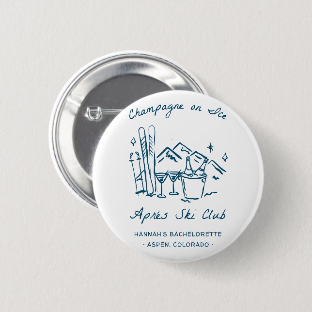 Après-Ski-Champagner auf Eis Winter-Abschiedsparty Button (Vorne & Hinten)