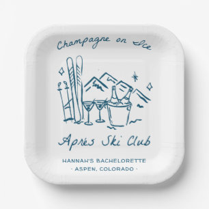 Après-Ski-Champagner auf Eis Winter Junggesellinne Pappteller