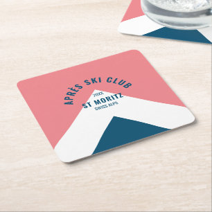 Après Ski Club Pink Navy Retro Style Ski Party Rechteckiger Pappuntersetzer