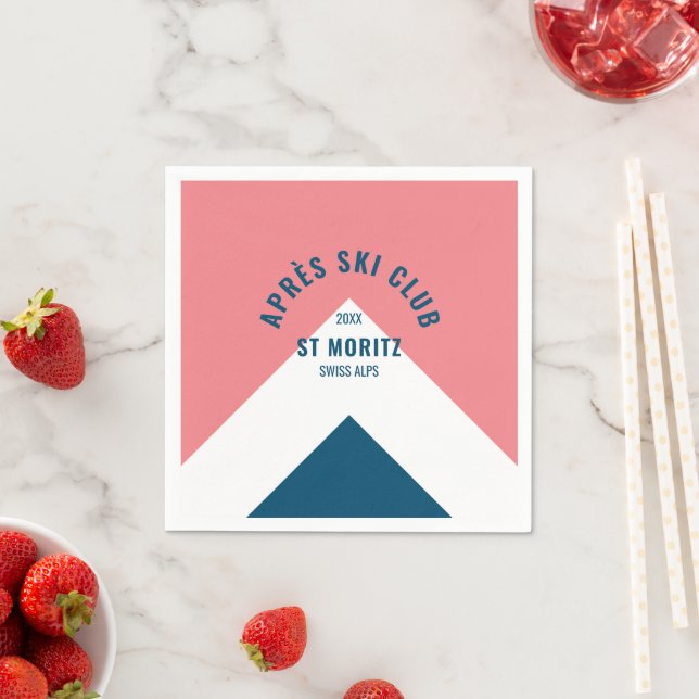 Après Ski Club Pink Navy Retro Style Ski Party Serviette (Beispiel)