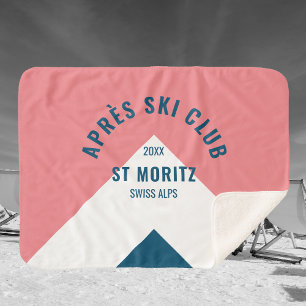 Après Ski Club Pink Navy Retro Winter Sherpadecke