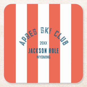 Apres Ski Club Retro Rotes Cabana Streifen Ski Par Rechteckiger Pappuntersetzer