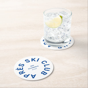 Après Ski Club Winter Blue Ski Resort Wappen Runder Pappuntersetzer