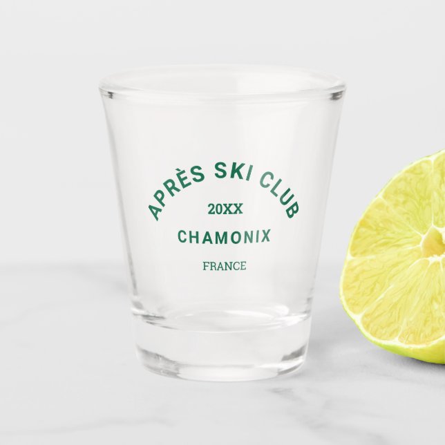 Après Ski Club Winter Green Ski Resort Wappen Schnapsglas (Vorderseite)