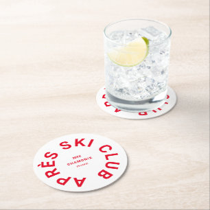 Après Ski Club Winter Red Ski Resort Wappen Runder Pappuntersetzer