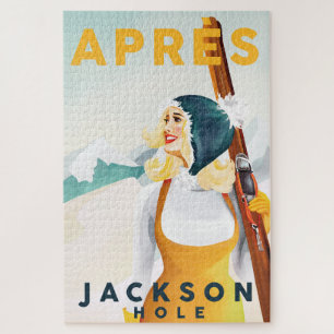 "Apres Ski Jackson Hole" Coole Retro-Ski-Kunst Puzzle