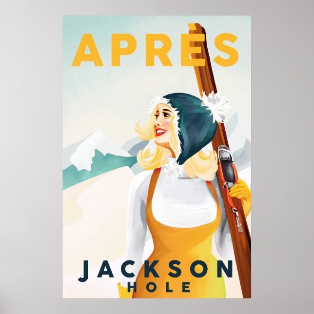 "Apres Ski Jackson Hole" Cooles Retro Skifahren Ar Poster (Vorne)