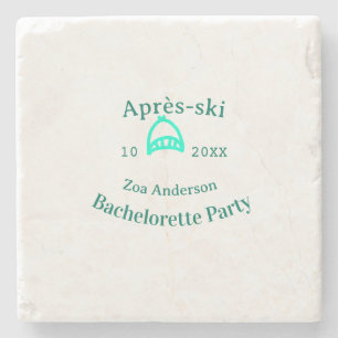 Après-Ski-Junggesellinnenabschied türkis Hut Name Steinuntersetzer