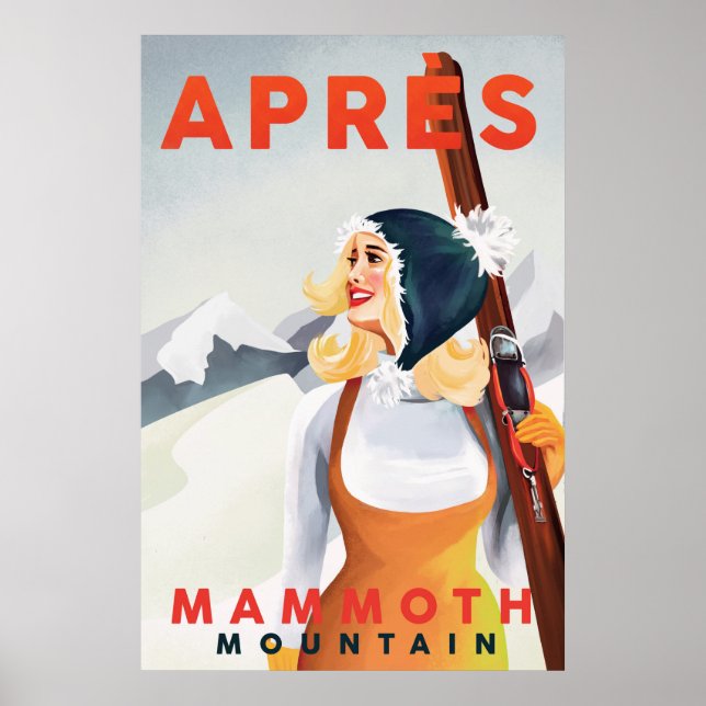 "Apres Ski Mammoth Mountain" Cooles Retro Skifahre Poster (Vorne)