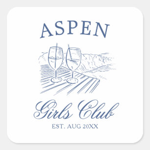 Après Ski mit der zukünftigen Braut Junggesellinne Quadratischer Aufkleber