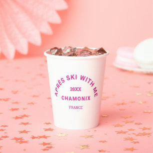 Après Ski mit mir Hot Pink Ski Wappen Party Pappbecher