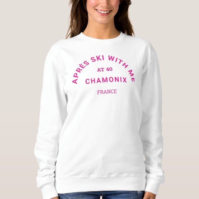 Après Ski mit mir in 40 Hot-Pink Ski Wappen Sweatshirt (Vorderseite)