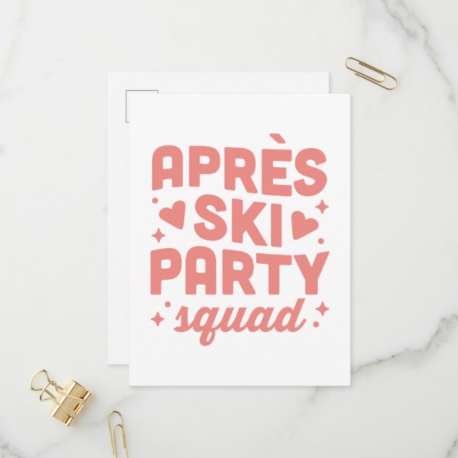 Apres-Ski-Party Mädchen Gruppe rosa Ästhetik Einladungspostkarte (Vorderseite/Rückseite Beispiel)