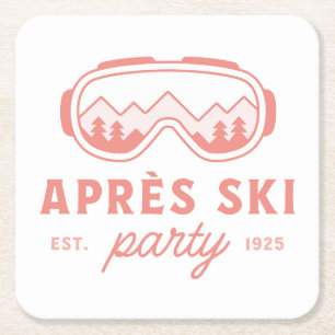 Après-Ski-Party Skifahren Mädchen Nacht rosa Ästhe Rechteckiger Pappuntersetzer