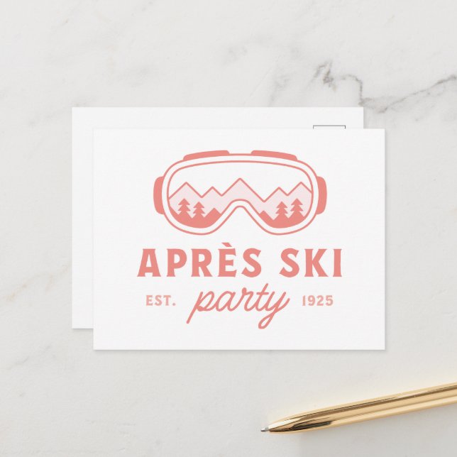 Apres ski party skiing girls night pink aesthetic postkarte (Vorderseite/Rückseite Beispiel)