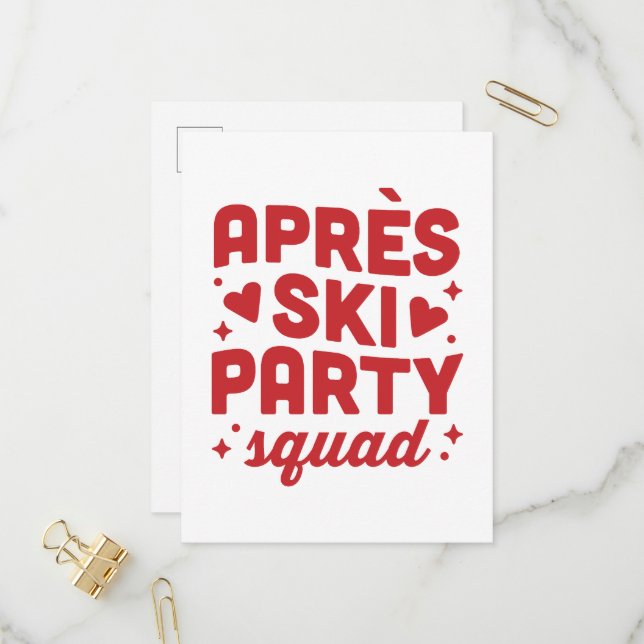 Apres ski party squad holiday red aesthetic einladungspostkarte (Vorderseite/Rückseite Beispiel)