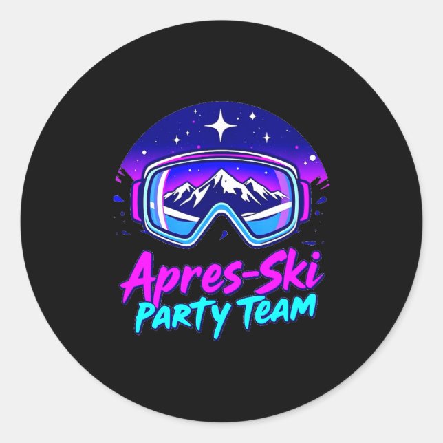 Apres ski party vibes – snowy mountain nightlife A Runder Aufkleber (Vorderseite)
