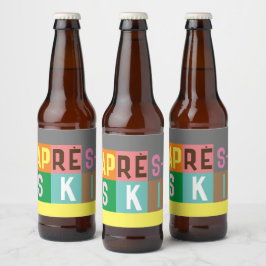 Après-ski Retro-Skier-Farbblock Bierflaschenetikett