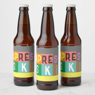 Après-ski Retro-Skier-Farbblock Bierflaschenetikett