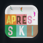 Après-ski Retro Skiers - Farbblock Pappteller<br><div class="desc">Modernes Après-Ski-Design in farbenfrohen Farbblöcken und farbigen Buchstaben. Alpine Skiöffnung,  Skigebiet,  Ski Zuhause Design. Wunderschönes Wintersportspass für Skifahrer im Freundeskreis,  bei Kollegen oder in der Familie. Retro-Skifahrer gestalten Kunstwerke. Skifahrer Ski Wohngestaltung,  Skiteam,  Skicoach Geschenk.</div>
