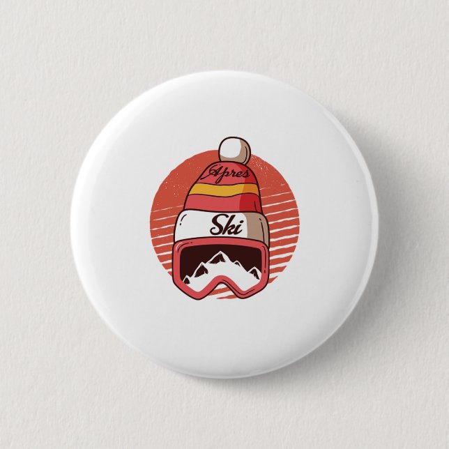 Apres Ski Retro Vintager Skifahrer Wintersport Button (Vorderseite)