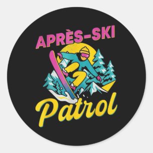 Après-Ski-Streife Funny Retro Snowboard und Ski-Pa Runder Aufkleber