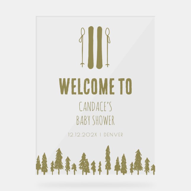 Apres Ski Winter Thema Pink Babydusche Willkommen Acrylschild (Vorderseite)