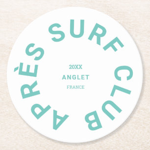 Après Surf Club Türkis Surfers Social Crest Runder Pappuntersetzer
