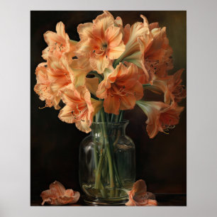 Apricot Amaryllis Blume Art Print Poster
