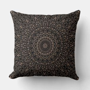 Apricot auf Black Mandala Kaleidoscope Medallion Kissen