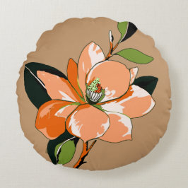 Apricot Azalea auf Tan Rundes Kissen