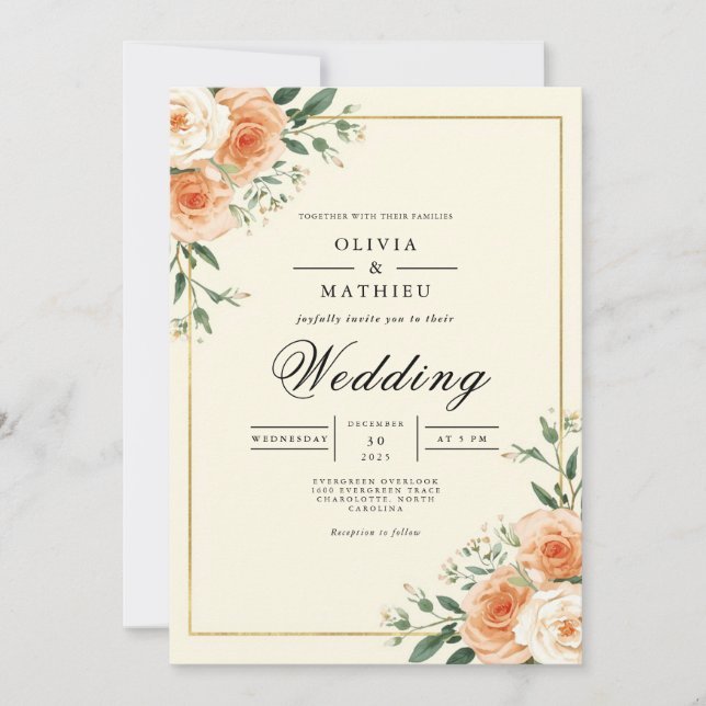 Apricot Bloom Corner Blüh Wedding Einladung (Vorderseite)