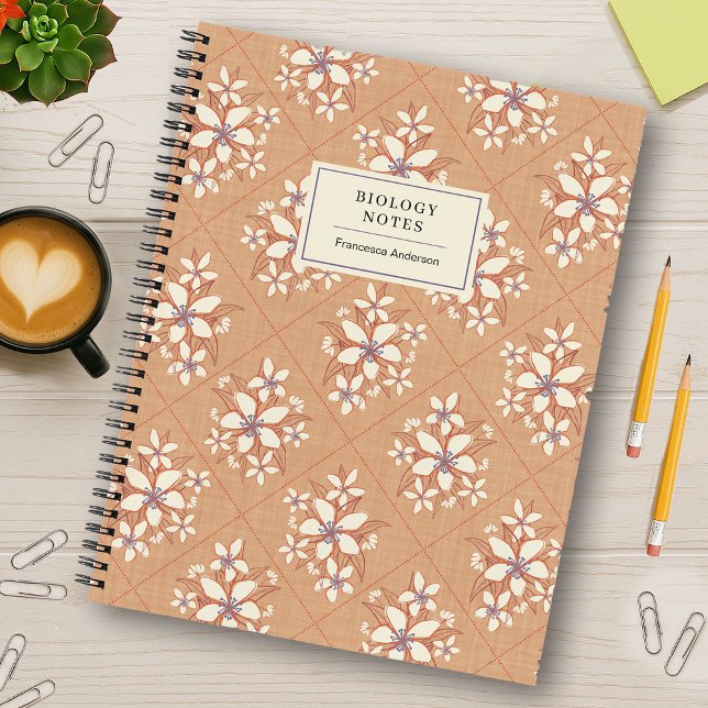 Apricot Color Floral Boho Textured Student Custom  Notizbuch (Von Creator hochgeladen)