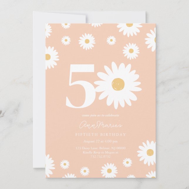Apricot Daisy 50. Geburtstag Einladung (Vorderseite)