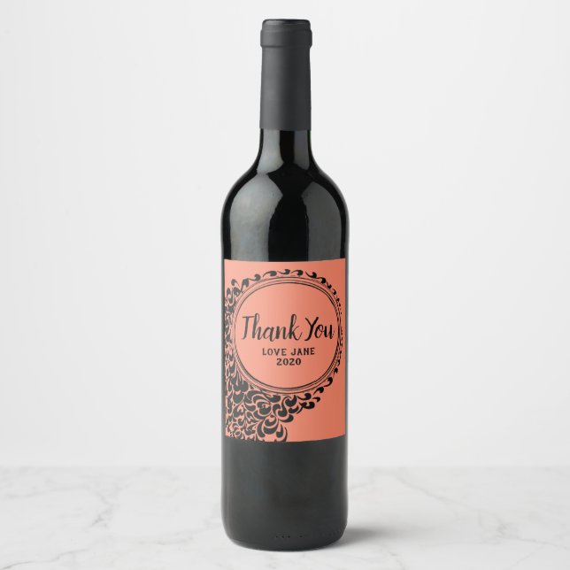 Apricot Dekoration modern danke Ihnen Geschenk Weinetikett (Vorderseite)