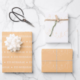 Apricot Eid Mubarak Masjid Muster Design Geschenkpapier Set