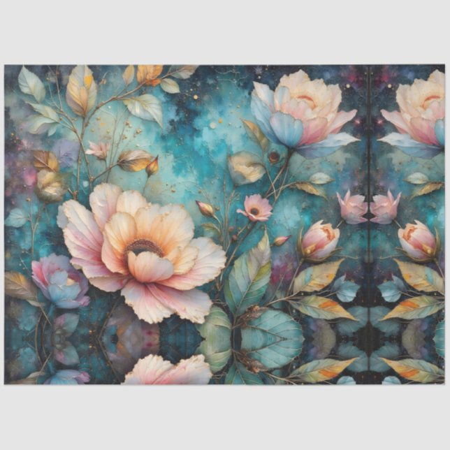 Apricot Floral Tapestry on Teal Seidenpapier (Vorderseite)