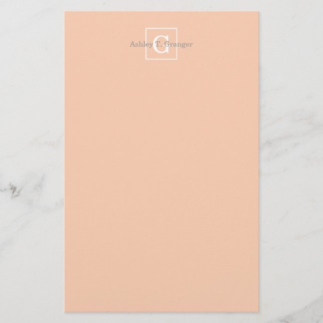 Apricot Gerahmtes Monogramm Briefpapier (Vorderseite)