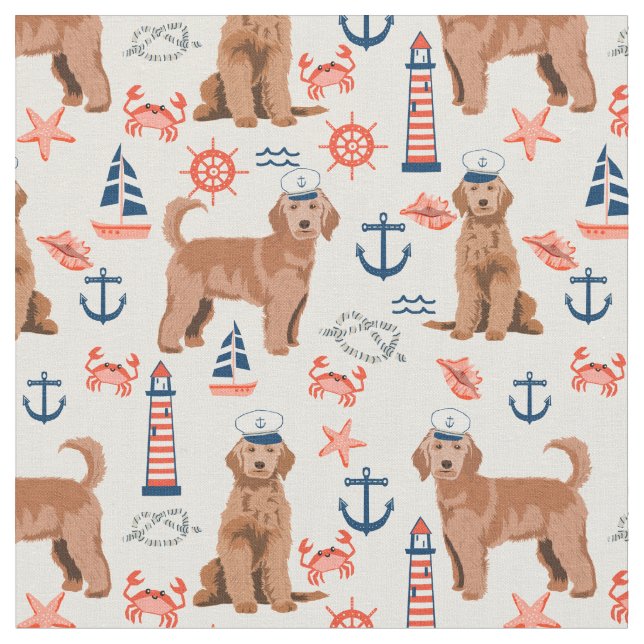 Apricot Golden Doodle nautisch Stoff (Nahaufnahme)