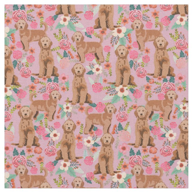 Apricot Golden Doodle Vintage Blumen staub rosa Stoff (Nahaufnahme)