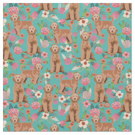Apricot Golden Doodle Vintage Blumen Türkis Stoff