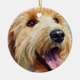 Apricot golden doodle watercolor keramik ornament