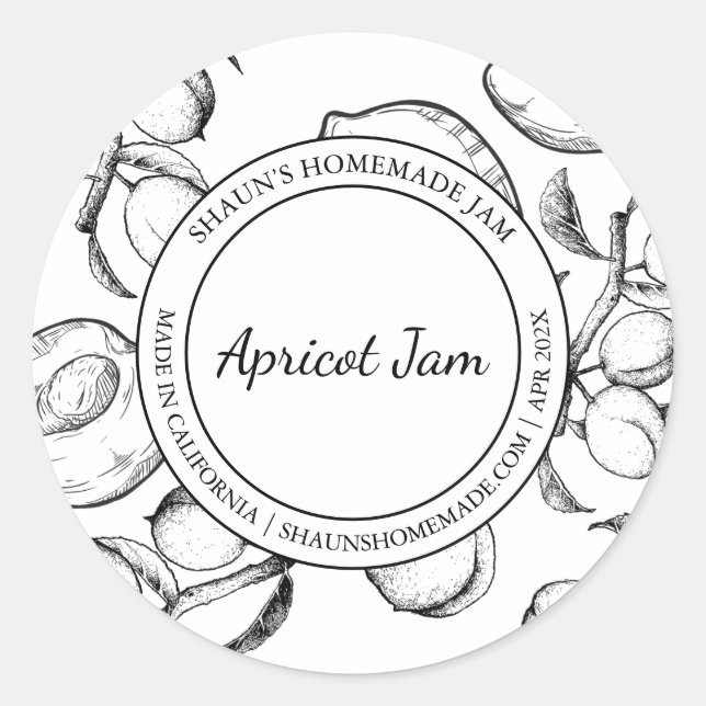 Apricot Jam Sketch Modern Label Runder Aufkleber (Vorderseite)