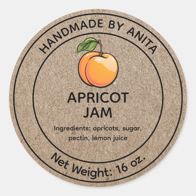Apricot Jelly Jar Label Kraft Paper Style Runder Aufkleber (Vorderseite)